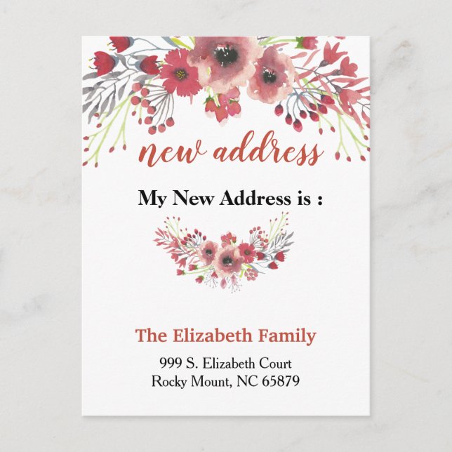 Beautiful Floral New Address Moving Announcement (Front)