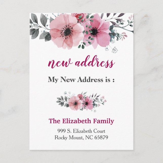 Beautiful Floral New Address Moving Announcement (Front)