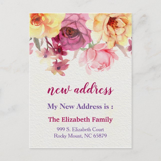Beautiful Floral New Address Moving Announcement (Front)