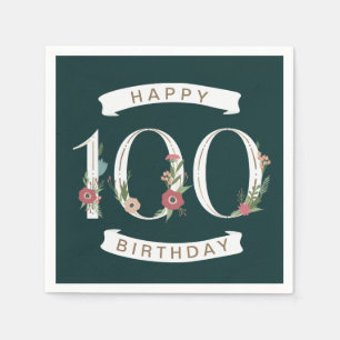 Beautiful Floral Numerals 100th Birthday Napkins