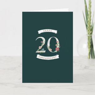 Beautiful Floral Numerals 20th Anniversary Card