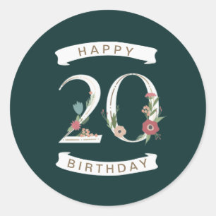 Beautiful Floral Numerals 20th Birthday Classic Round Sticker