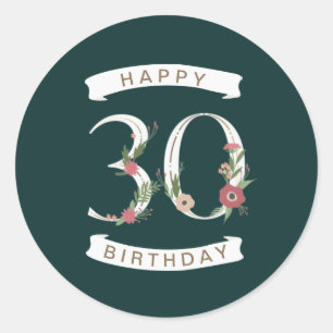 Beautiful Floral Numerals 30th Birthday Classic Round Sticker