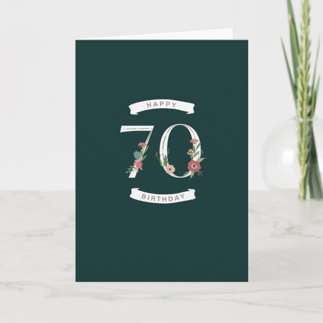 Beautiful Floral Numerals 70th Birthday Card (Front)