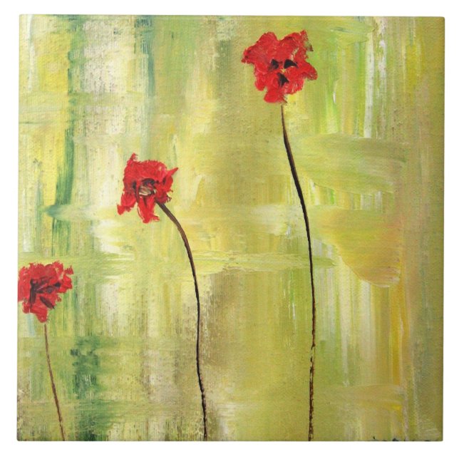 Beautiful Floral Painting of Anemones on Tile (Front)