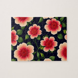 Beautiful Floral Pattern Cute Pink and Red Flowers Jigsaw Puzzle