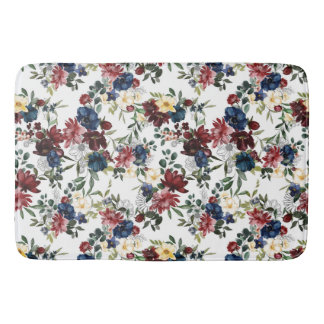 Beautiful Floral Pattern Flowers Blue Red Yellow  Bath Mat