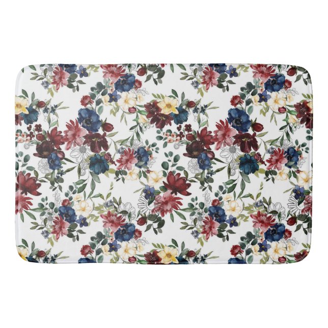 Beautiful Floral Pattern Flowers Blue Red Yellow  Bath Mat (Front)