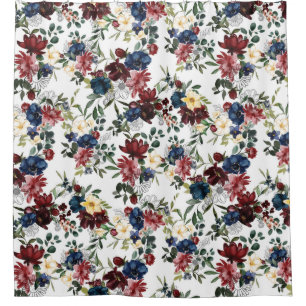Beautiful Floral Pattern Flowers Blue Red Yellow Shower Curtain