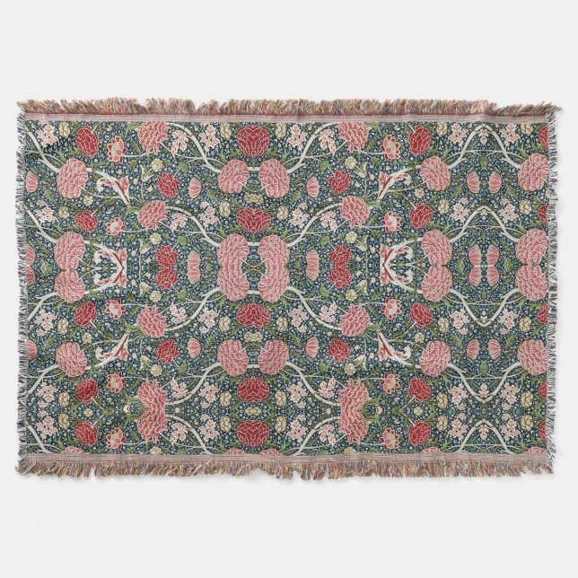 Beautiful Floral Pattern Foliage Flowers Red Pink  Throw Blanket (Front)