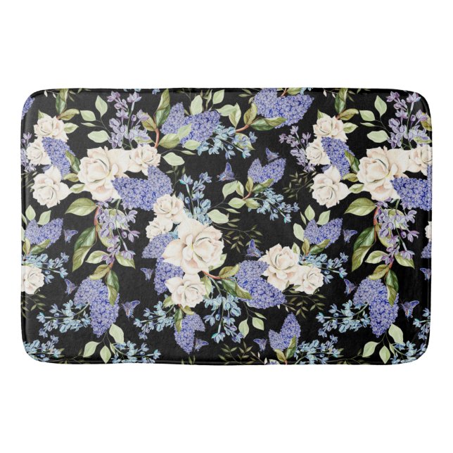 Beautiful Floral Pattern Lilac Roses Foliage  Bath Mat (Front)