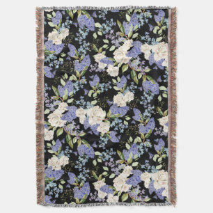 Beautiful Floral Pattern Lilac Roses Foliage  Throw Blanket
