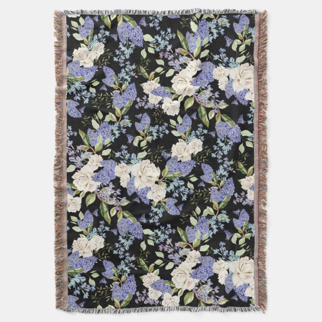 Beautiful Floral Pattern Lilac Roses Foliage  Throw Blanket (Front Vertical)