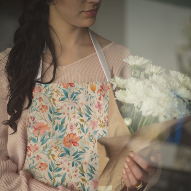 Beautiful Floral Pattern Monogram  Apron (Creator Uploaded)