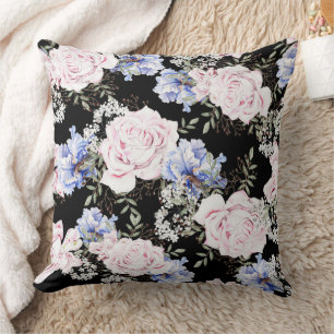 Beautiful Floral Pattern Roses Iris Pink Blue  Cushion