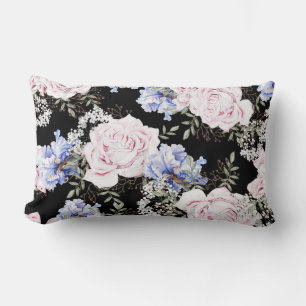 Beautiful Floral Pattern Roses Iris Pink Blue  Lumbar Cushion