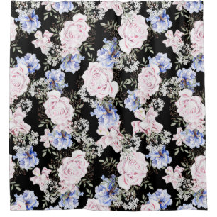 Beautiful Floral Pattern Roses Iris Pink Blue Shower Curtain