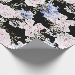 Beautiful Floral Pattern Roses Iris Pink Blue  Wrapping Paper
