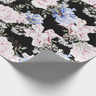 Beautiful Floral Pattern Roses Iris Pink Blue Wrapping Paper