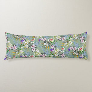 Beautiful Floral Pattern Roses Wildflowers Green Body Cushion