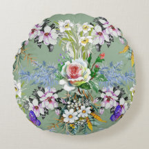 Beautiful Floral Pattern Roses Wildflowers Green