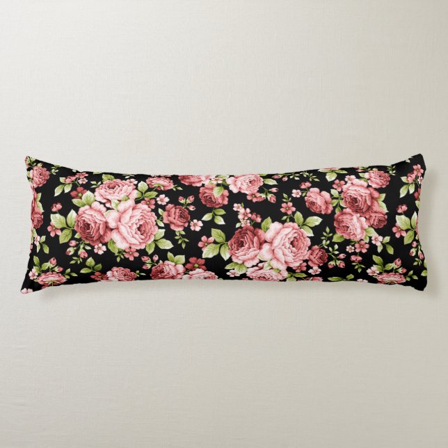 Beautiful Floral Pattern Roses with Green Foliage Body Cushion (Front)