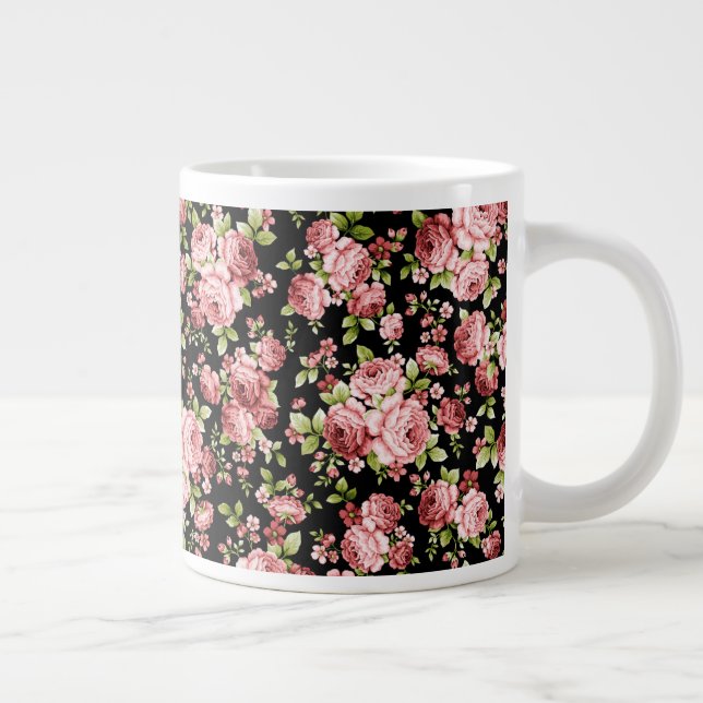 Beautiful Floral Pattern Roses with Green Foliage Large Coffee Mug (Right)