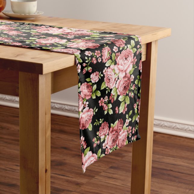 Beautiful Floral Pattern Roses with Green Foliage Long Table Runner (In Situ)