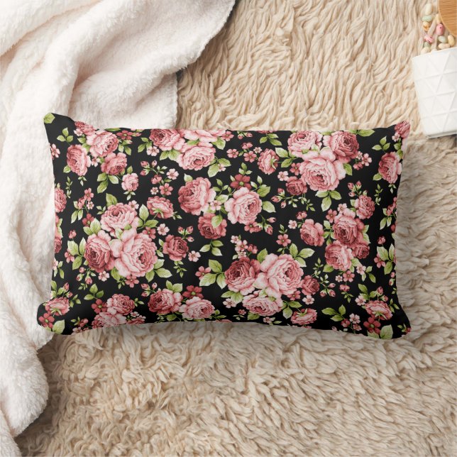 Beautiful Floral Pattern Roses with Green Foliage Lumbar Cushion (Blanket)