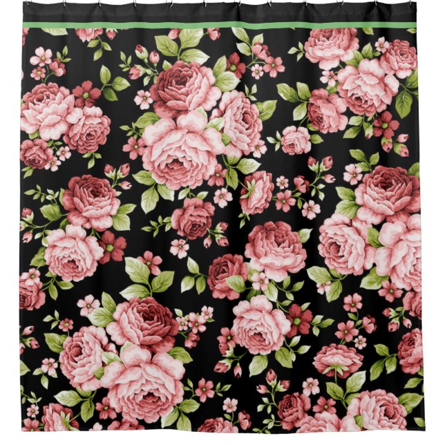 Beautiful Floral Pattern Roses with Green Foliage Shower Curtain (Front)