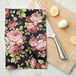 Beautiful Floral Pattern Roses with Green Foliage Tea Towel