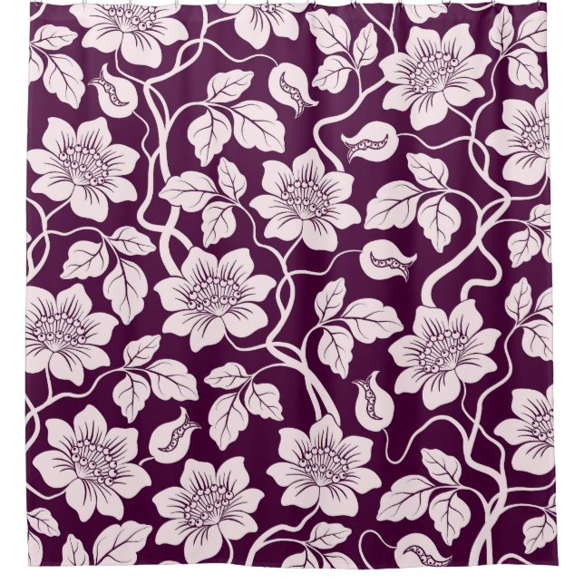 Beautiful Floral Pattern Shower Curtain (Front)