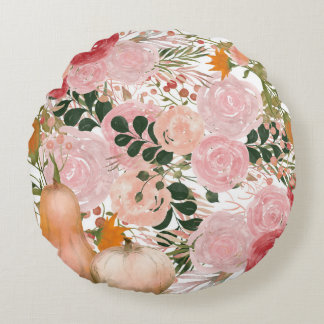 Beautiful Floral Pattern With Bright Autumn Leaves Round Cushion