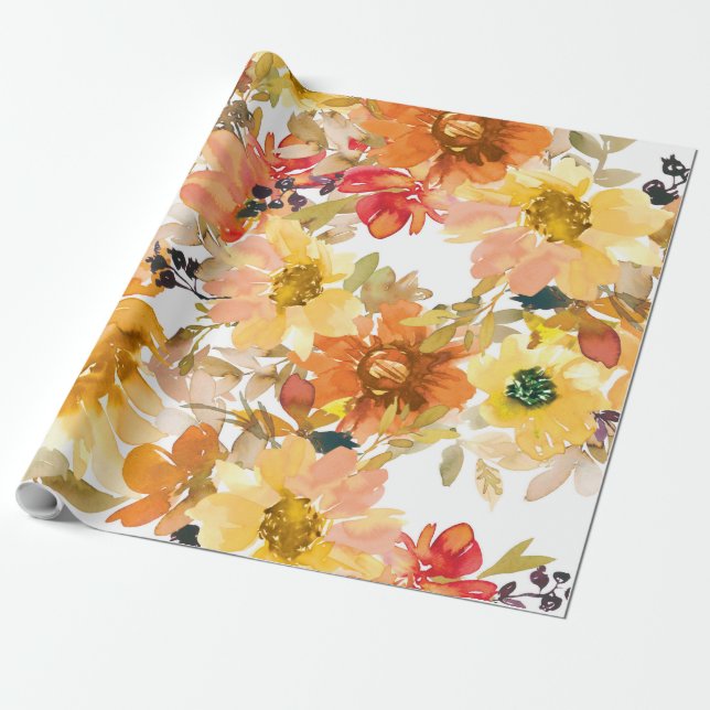 Beautiful Floral Pattern With Bright Autumn Leaves Wrapping Paper (Unrolled)