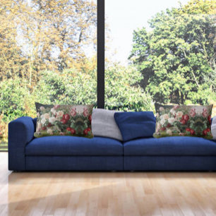 Beautiful Floral Pattern with Roses and Foliage Lumbar Cushion