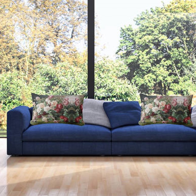  Beautiful Floral Pattern with Roses and Foliage Lumbar Cushion (Creator Uploaded)