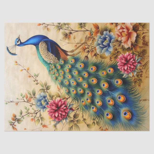 Beautiful Floral Peacock Decoupage Tissue Paper (Front)