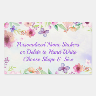 Beautiful Floral, Personalised Name Stickers