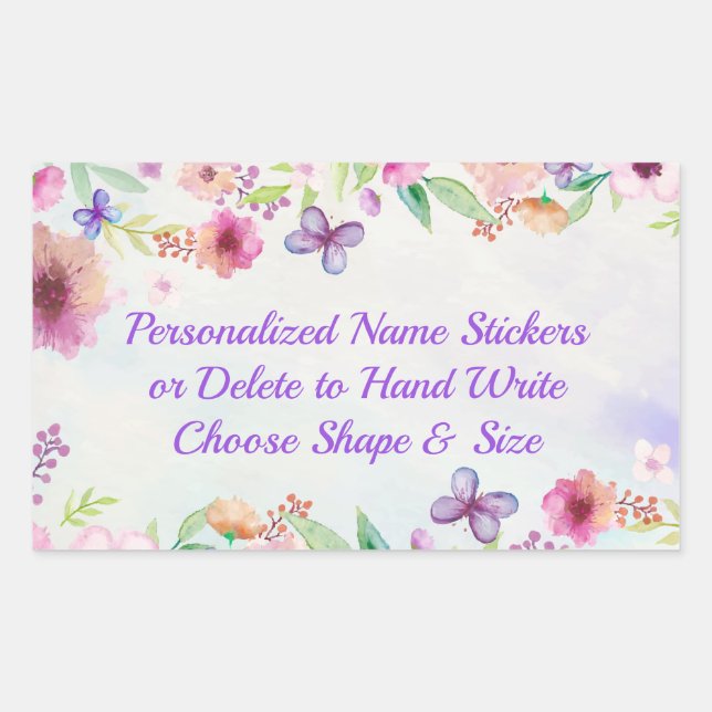 Beautiful Floral, Personalised Name Stickers (Front)