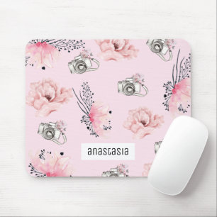 Beautiful Floral Personalised Pastel Pink Mouse Mat