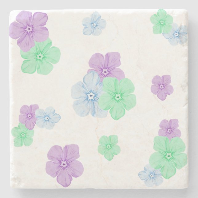Beautiful Floral Phlox Pattern Colour Pencil - Whi Stone Coaster (Front)