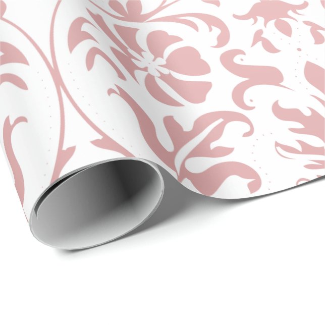 Beautiful Floral Pink and White Damask Design Wrapping Paper (Roll Corner)