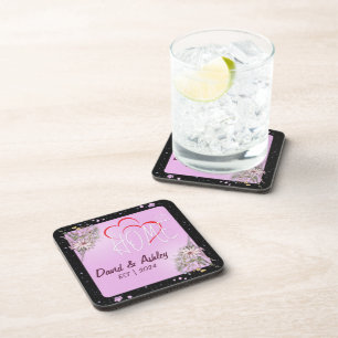 Beautiful Floral Pink Custom Couple Names Home Coaster