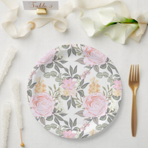Beautiful floral pink rose and green foliage paper plate