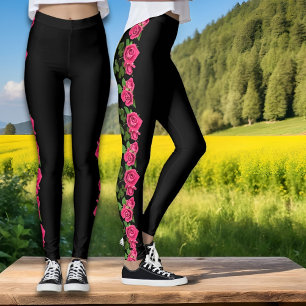 Beautiful floral pink roses bloom Leggings