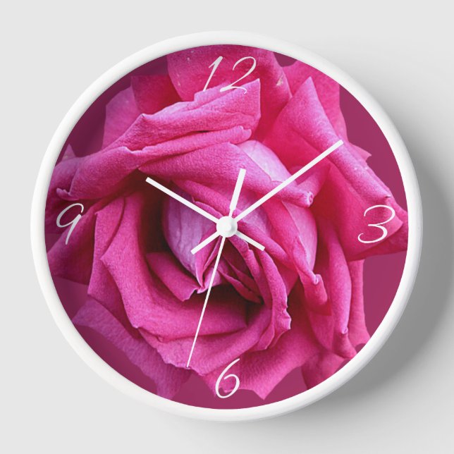 Beautiful floral pretty hot pink rose modern boho clock (Front)