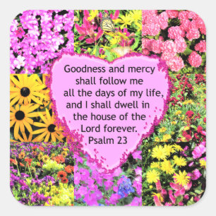 BEAUTIFUL FLORAL PSALM 23 DESIGN SQUARE STICKER