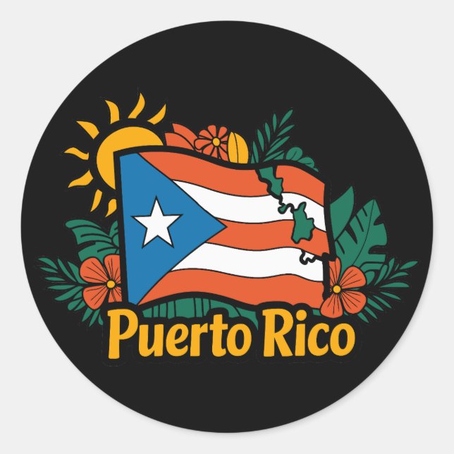 Beautiful Floral Puerto Rico Flag Artwork Classic Round Sticker (Front)
