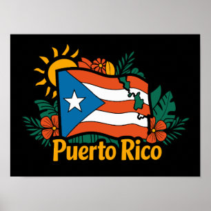 Beautiful Floral Puerto Rico Flag Artwork Poster