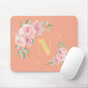 Beautiful Floral Ring with Initial Peach Mouse Mat